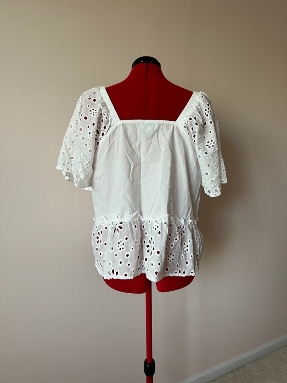 Mud Pie White Eyelet Square Neck Peplum Blouse